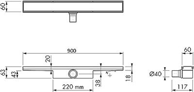 Easy Drain Compact 30 zero douchegoot enkele plaat met zijuitloop 6x90cm RVS edcomz900-30