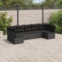 7-delige Loungeset met kussens poly rattan zwart - thumbnail