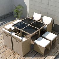 9-delige Tuinset met kussens poly rattan beige - thumbnail