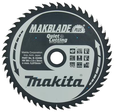 Makita MAKBLADE+ B-33495 Hardmetaal-cirkelzaagblad 260 x 30 x 1 mm Aantal tanden: 48 1 stuk(s)