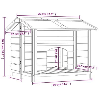 vidaXL Hondenhok 96x87x80,5 cm massief grenenhout bruin, hondenhuis, hok, hondenhok met dak, hondenverblijf, buitenhok, dierenbenodigdheden