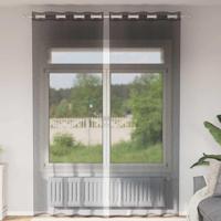 VidaXL Gordijnen voile met doorvoertules 2 st 140x300 cm zwart - thumbnail