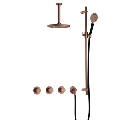 Hotbath Cobber - CB7067 - Inbouw Regendoucheset - Geborsteld Koper PVD - 2 Stopkranen - Thermostatisch - Plafondbuis 15 cm - Hoofddouche 200 mm - Ronde Handdouche 3 Standen - Glijstang 900 mm - Waterbesparend