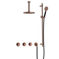 Hotbath Cobber - CB7067 - Inbouw Regendoucheset - Geborsteld Koper PVD - 2 Stopkranen - Thermostatisch - Plafondbuis 15 cm - Hoofddouche 200 mm - Ronde Handdouche 3 Standen - Glijstang 900 mm - Waterbesparend - thumbnail