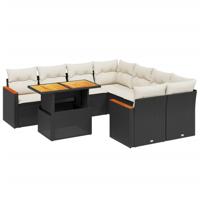 9-delige Loungeset met kussens poly rattan acacia zwart - thumbnail