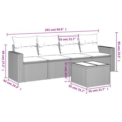 4-delige Loungeset met kussens poly rattan beige - thumbnail