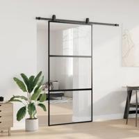 Schuifdeur met beslagset 102,5x205 cm gehard glas zwart - thumbnail