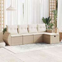 5-delige Loungeset met kussens poly rattan beige - thumbnail