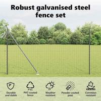 VidaXL Hek met paal grijs 1,5 x 10 m staal en pvc - thumbnail