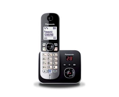 Panasonic KX-TG6821FRB DECT draadloze telefoon met digitaal antwoordapparaat, basis en handset, handsfree, beller-identificatie, blokkering van ongewenste oproepen, lcd-display, zwart