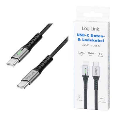 LogiLink CU0420 USB-C-kabel USB 2.0 USB-C stekker 0.30 m Zwart Met LED, Stekker past op beide manieren