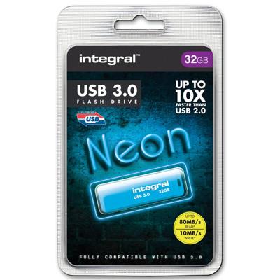 Integral Neon USB 3.0 stick, 32 GB, blauw Integral Neon USB 3.0 stick, 32 GB, blauw
