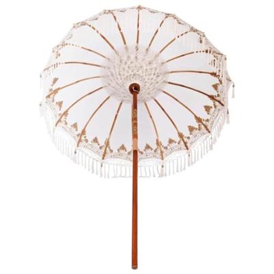 Parasol Crme 180-190 cm Katoenen stoffen & Hout & Bamboe