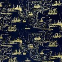 Cadeaupapier - Geschenkpapier - Gold sea chart on mat navy 30 cm - thumbnail