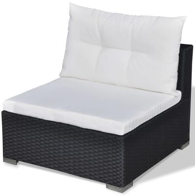 5-delige Loungeset met kussens poly rattan zwart