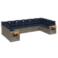 10-delige Loungeset met kussens poly rattan grijs - thumbnail