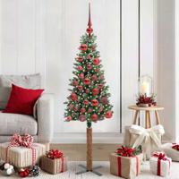 VidaXL Slanke kerstboom groen 150 cm pvc en massief dennenhout - thumbnail