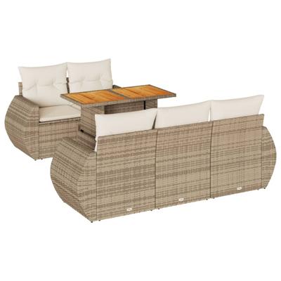 6-delige Loungeset met kussens poly rattan beige