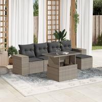 6-delige Loungeset met kussens poly rattan lichtgrijs - thumbnail