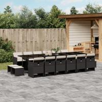 17-delige Tuinset met kussens poly rattan zwart - thumbnail