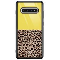 Samsung Galaxy S10 glazen hardcase - Luipaard geel - thumbnail