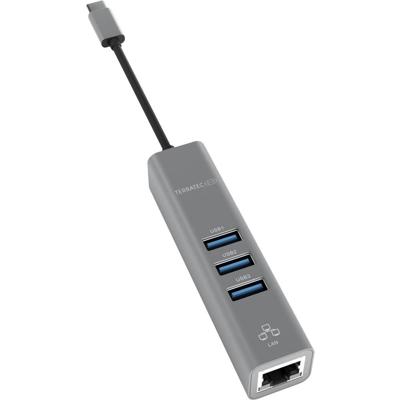 Terratec CONNECT C2 251735 USB-hub 3 poorten USB-A, RJ45 USB 3.2 Gen1 5 GBit/s Met ingebouwde netwerkaansluiting Grijs