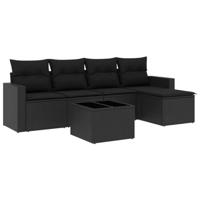 6-delige Loungeset met kussens poly rattan zwart - thumbnail