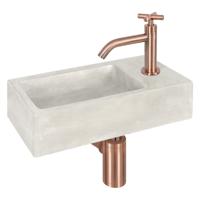 Differnz Ravo fonteinset beton lichtgrijs kraan kruis rood koper 38.5 x 18.5 x 9 cm - thumbnail