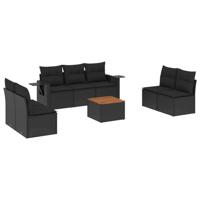 8-delige Loungeset met kussens poly rattan zwart - thumbnail
