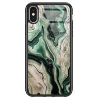 iPhone X/XS glazen hardcase - Green waves - thumbnail