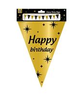 Classy Vlaggenlijn Happy Birthday Zwart/Goud (10m) - thumbnail