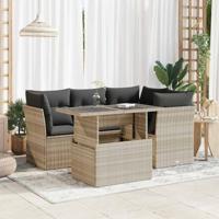 5-delige Loungeset met kussens poly rattan lichtgrijs - thumbnail