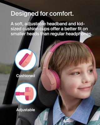 Belkin SoundForm Mini draadloze on-ear koptelefoon met ingebouwde microfoon voor kinderen, voor meisjes en jongens, online onderwijs, school en op reis, compatibel met o.a. iPhone, iPad, Galaxy, roze