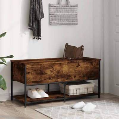 Opbergbankje 100x42,5x47 cm bewerkt hout gerookt eikenkleurig Opbergbankje 100x42,5x47 cm bewerkt hout gerookt eikenkleurig