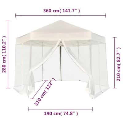 Partytent pop-up zeshoekig met 6 zijwanden 3,6x3,1 m crmewit - thumbnail