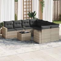 9-delige Loungeset met kussens poly rattan lichtgrijs - thumbnail