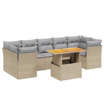 8-delige Loungeset met kussens poly rattan beige