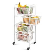Metaltex Opbergrek met Wielen + 4 Manden 83x38x30 cm Wit - thumbnail