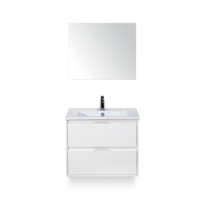 Porto Badmeubelset 70 cm - Wit Hoogglans - Keramische Wastafel Wit Slim - met Spiegel