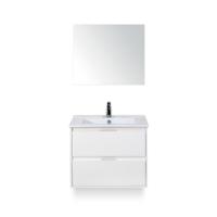 Porto Badmeubelset 70 cm - Wit Hoogglans - Keramische Wastafel Wit Slim - met Spiegel - thumbnail