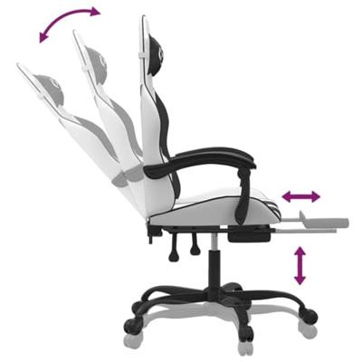 Gamestoel met voetensteun kunstleer wit en zwart