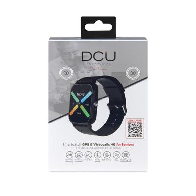 DCU TECNOLOGIC Senior Smartwatch met GPS en videogesprekken, 4G, smartwatch met 4,2 cm (1,69 inch) IPS-display, IPX6, waterdicht, ideaal voor oudere volwassenen, zwart