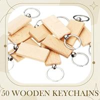 Colleoni 50 Stuks Blank Houten Sleutel Tag Sleutel Graveren Blanks Onvoltooide Sleutelhanger Sleutelhanger Key Tags voor DIY Ambachten, Rechthoek - thumbnail