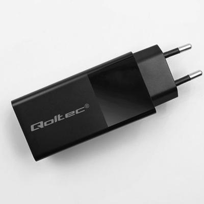Qoltec 52382 GaN POWER PRO-oplader | 1xUSB-type C | 1xUSB A | 100W | 5-20V | 1,5-5A | PD | Zwart