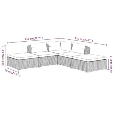 5-delige Loungeset met kussens poly rattan bruin