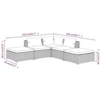 5-delige Loungeset met kussens poly rattan bruin - thumbnail