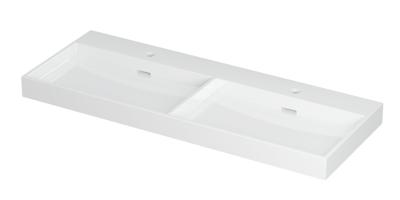 Wastafel Urban Porselein dubbel met 2 kraangaten 120 cm x 45 cm x 8 cm Glans wit 0201121