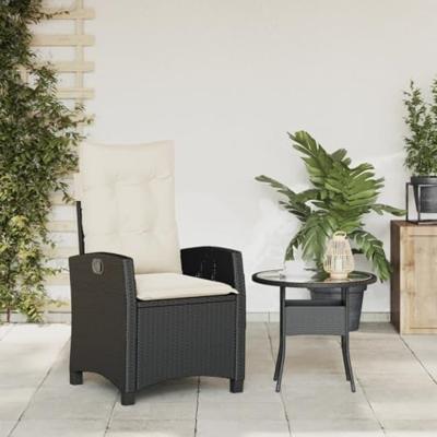 Tuinstoel verstelbaar met kussens poly rattan zwart Tuinstoel verstelbaar met kussens poly rattan zwart