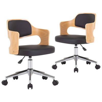 Eetkamerstoelen draaibaar 2 st gebogen hout en kunstleer zwart