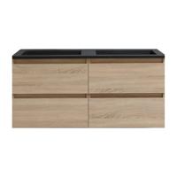 Badkamermeubel BWS Pepper Acryl Wastafel Mat Zwart Zonder Kraangat 120x55x46 cm Eiken - thumbnail